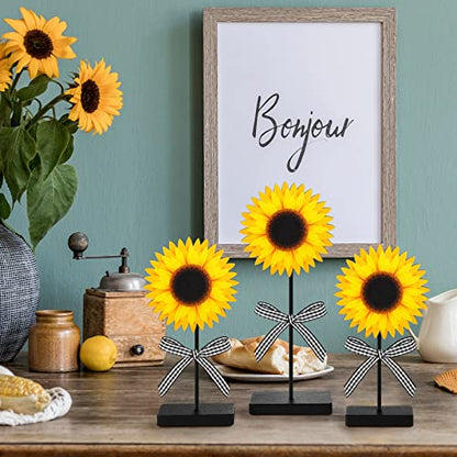 Geetery 3 Pcs Sunflower Wood Table Sign Rustic Tabletop Centerpiece