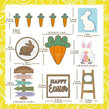 Patelai 12 Pcs Easter Tiered Tray Decor Farmhouse Easter Wood Table Decor Rustic Bunny Rabbits Carrot Gnome Egg Sign Decorative Spring Table Centerpieces for Home Indoor Kitchen - style: Easter