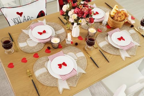 Feuille Valentines Placemat Set of 4,Farmhouse Burlap Heart Bow Valentines Day & Anniversary Placemat Rustic Table Decor for Dining Table - style: Heart Bow
