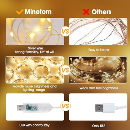 Minetom Curtain Lights, 300 LED Dimmable Twinkle Fairy Lights, 8 Modes - color: Warm White, size: 2 Pack