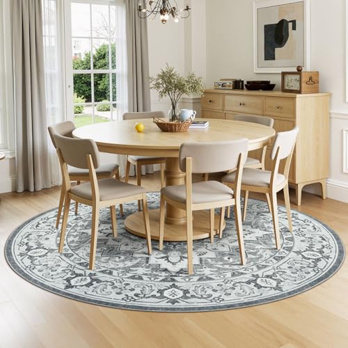 Lessymo 6FT Washable Round Area Rugs for Living Room, Non Slip Circle Rugs - color: Grey Beige, size: 6' (Round)