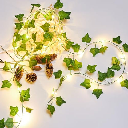 KASZOO 2 Pack 6.56 Ft Vines with Fairy Lights Battery Operated, 40 LEDs Artificial Garland Plant Vine Fairy Light, Hanging Ivy Lights for Bedroom Garden Party Wall Room Decor