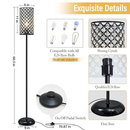 GyroVu Crystal Floor Lamp, Modern Standing Lamp with Elegant Shade Black Floor Lamp with On/Off Foot Switch,Tall Pole Accent Lighting for Living Room, Girl Bedroom, Dresser, Office - color: Black