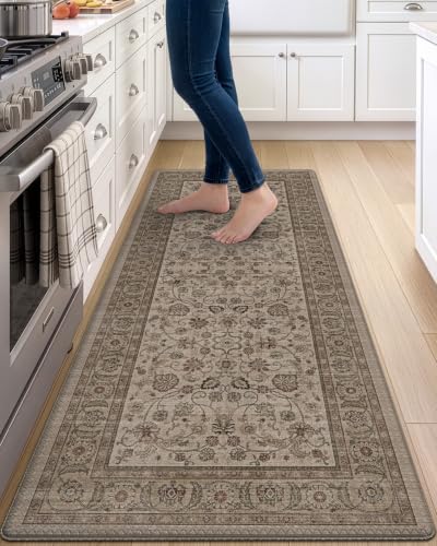 DEXI Kitchen Floor Mats Cushioned Anti Fatigue Runner 24x59 Brown Floral - color: Brown, size: 59"L x 24"W x 0.4"Th