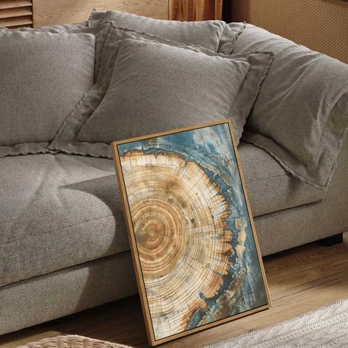 BingruiArt Faux Wood Tree Ring 08 Canvas Wall Art 16x24 Framed - color: Tree Ring - 08, size: 24"L x 16"W