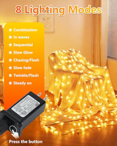 Twinkle Star 2 Pack 100 LED Star String Lights, Warm White - color: *Warm White, size: 2Pack Star lights - 98 ft