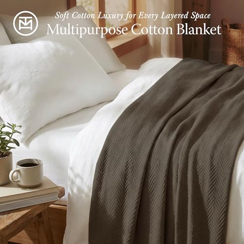 Threadmill Luxury 100% Cotton King Herringbone Blanket, Espresso - color: Espresso, size: King (106" x 92")