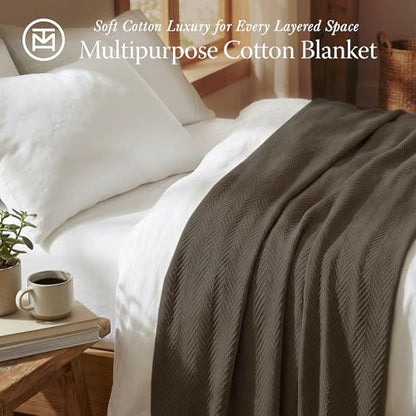 Threadmill Luxury 100% Cotton King Herringbone Blanket, Espresso - color: Espresso, size: King (106" x 92")