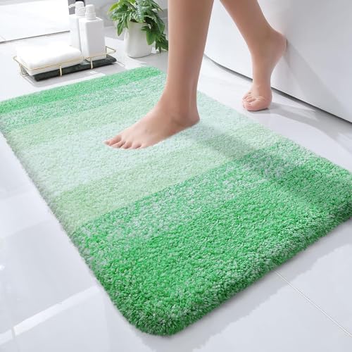 OLANLY Small Bathroom Rugs 24x16, Extra Soft Absorbent Microfiber Bath Rugs - color: Green, size: 24" X 16"