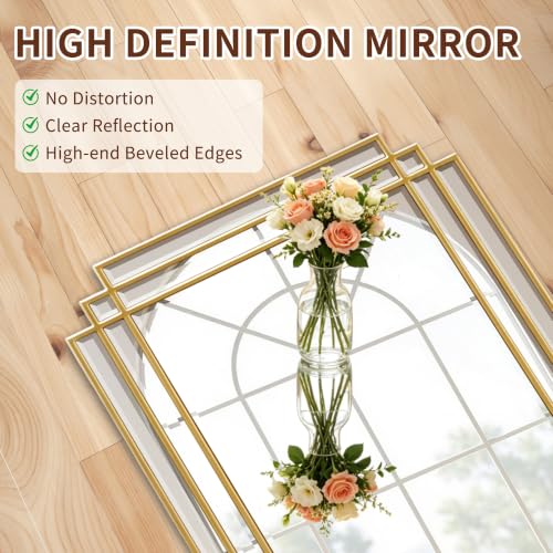 36"x24" Rectangle Beveled Wall Mirror with Gold Geometric Frame - color: Gold, size: 36"L x 24"W