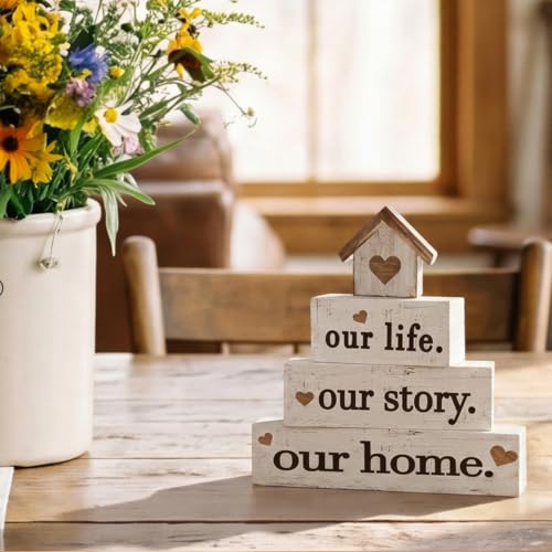 Smile Rustic Farmhouse Tiered Tray Decor Stackable Wooden Blocks - style: Home Sweet Home