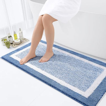 OLANLY Large Bathroom Rugs 40x24, Soft Absorbent Microfiber Bath Rugs, Blue - color: Blue and White, size: 40" X 24"