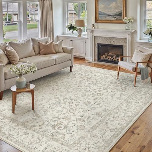 PureCozy 6x9 Taupe Area Rug Washable Non Slip Vintage Living Room Carpet - color: Taupe Multi, size: 6' x 9' (Rectangular)