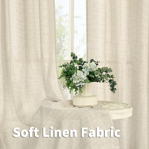 YoungsTex Linen Semi Sheer Curtains 45 Inch Length 2 Panels Set Rod Pocket - color: Linen, size: 42"W x 45"L (Pack of 2)