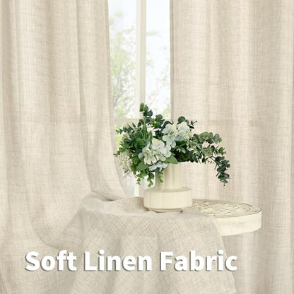 YoungsTex Linen Semi Sheer Curtains 45 Inch Length 2 Panels Set Rod Pocket - color: Linen, size: 42"W x 45"L (Pack of 2)