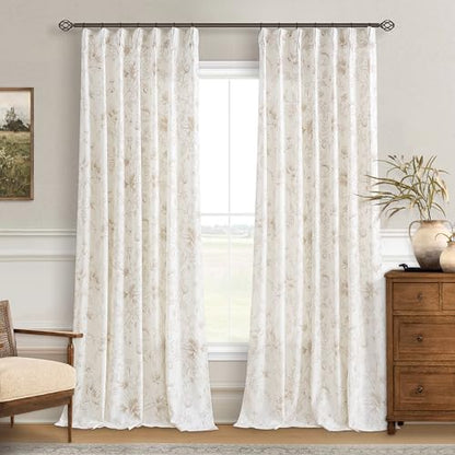 BILEEHOME Coffee Flower Print Pinch Pleated Linen Curtains 96 Inch Long - color: Coffee, size: 40"W x 96"L (Pack of 2)