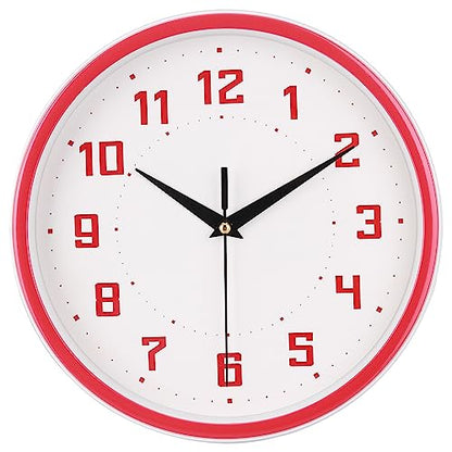 Topkey Silent Round Wall Clock Kitchen 9 Inch Modern Style Non-Ticking Decorative Bedroom Office Study Room Kitchen Wall Clock-Red - color: Red