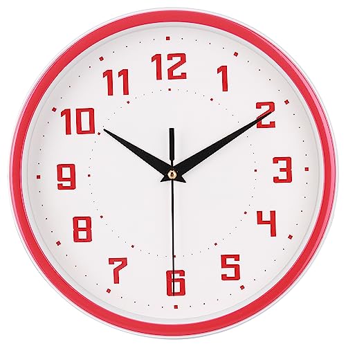 Topkey Silent Round Wall Clock Kitchen 9 Inch Modern Style Non-Ticking Decorative Bedroom Office Study Room Kitchen Wall Clock-Red - color: Red