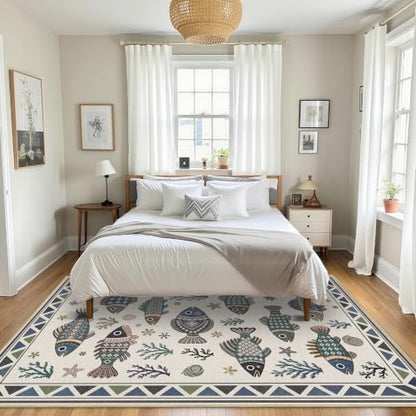Fish Ocean Area Rug 5x7 for Living Room Coastal Rugs Low Pile Soft Non Slip - color: Fish, size: 5'x7' (Rectangular)