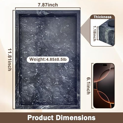 Marble Bathroom Tray for Countertop, Natural Decorative Marble Tray for Kitchen, Vanity, Home Decor, Dresser Organizer, Plate Holder for Perfume, Candle and Jewelry, 12"x 8"x 1.2", Gray Black