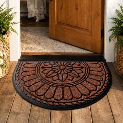 Mibao Half Round Door Mat, 47"x32", Maroon, Non-Slip Welcome Entrance - color: Maroon, size: 2'8" x 3'11" (Semicircular)
