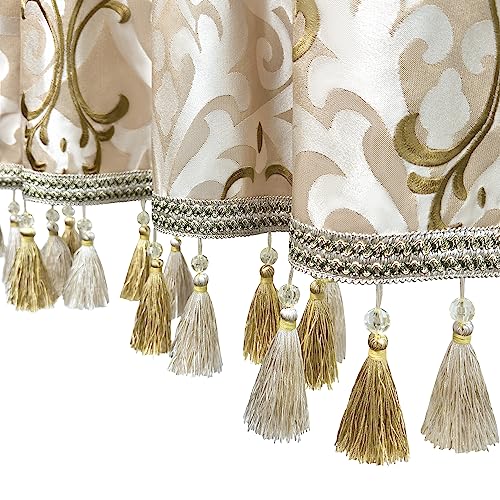 Loom and Mill Luxury Embroidered Damask Valances for Windows, Sand, 54"x18" - color: Edinburgh-sand