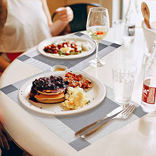 GIVERARE Placemats Set of 4, Heat-Resistant Woven Vinyl Placemat, Non-Slip Washable PVC Table Mat, Easy to Clean Premium Plastic Mats for Dining, Kitchen Table (Silver+Gray) - color: Silver+gray