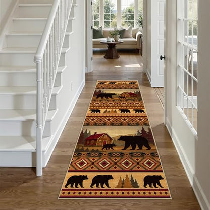 Cabin Bear 2x6 Runner Rug for Hallway Bedroom Rustic Lodge Bear Rug - color: Cabin, size: 2' x 6' (Rectangular)