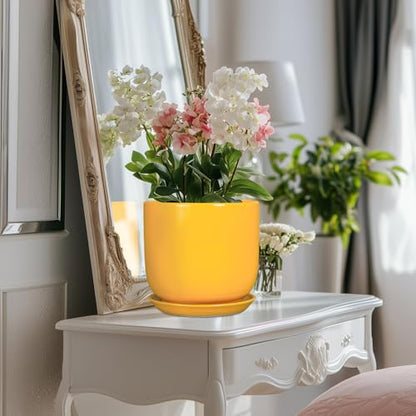 Ceramic Plant Pot 8 Inch, Indoor Planter, Yellow - color: Gloss Yellow, size: 8 Inch