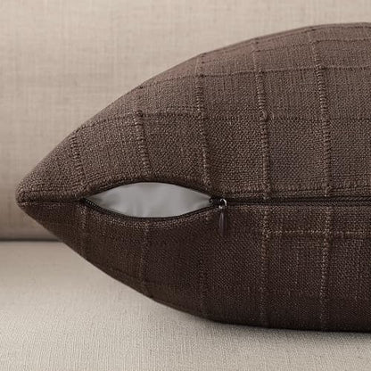 ZeeMart 2Pk Heavy Weight Artisanal Grid Pillow Covers 16x16in Chocolate - color: Chocolate, size: 16" x 16" (Pack of 2)
