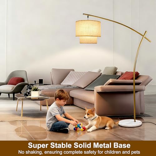 Lightdot Gold Arc Floor Lamp 70in Modern Standing Tall Lamps 3000K Dimmable - color: Fabric-Gold