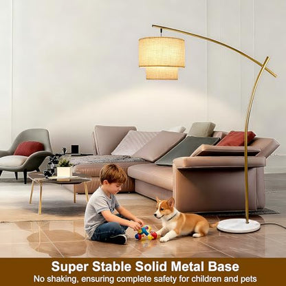Lightdot Gold Arc Floor Lamp 70in Modern Standing Tall Lamps 3000K Dimmable - color: Fabric-Gold