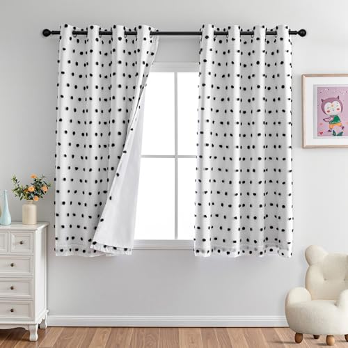MYSKY HOME Blackout Curtains for Kids Bedroom 100% Light Block Out Thermal Insulated Curtain 63 Inches Grommet Room Darkening Curtains Privacy Window Drapes with Black Pom Pom Sheer 2 PCS, 50" x 63" - color: Black Pom Pom, size: 50"W x 63"L (Pack of 2)