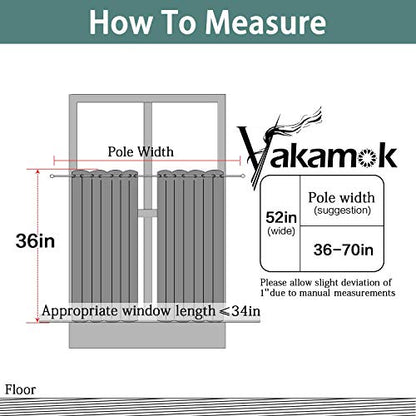 Yakamok Grey Room Darkening Window Curtains 52x36 Inch for Kitchen - color: Grey, size: 52"W x 36"L (Pack of 2)