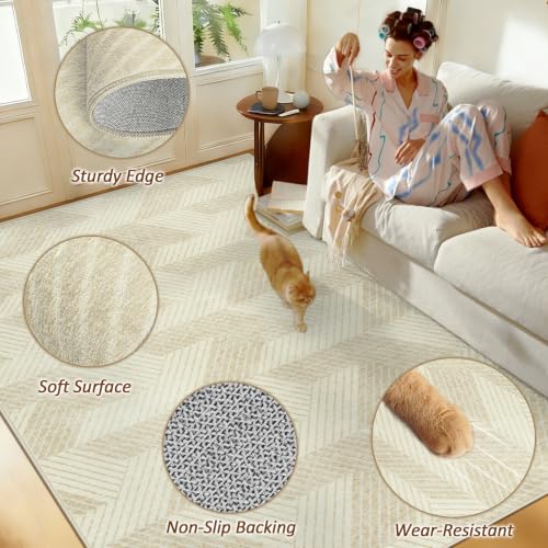 MXSANYOO Area Rugs 6x9 for Living Room, Washable Geometric Beige Carpet - color: Beige, size: 6' x 9' (Rectangular)