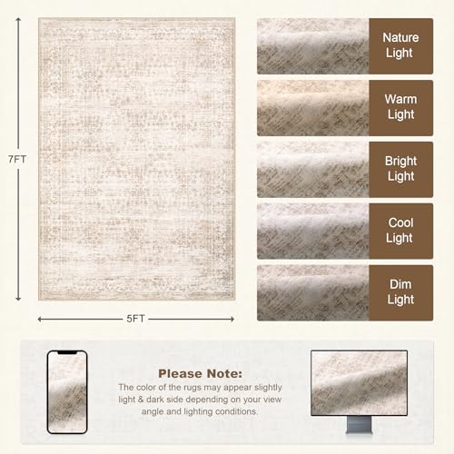 5x7 Area Rugs Living Room: Washable Rug for Bedroom Beige Brown - color: Beige Brown, size: 5' x 7' (Rectangular)