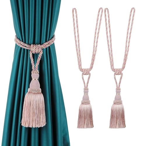 BEL AVENIR 2 Pack Curtain Tiebacks Tassel Drapery Tie-Backs Rope Holdbacks - color: Pink, size: 2 Pack