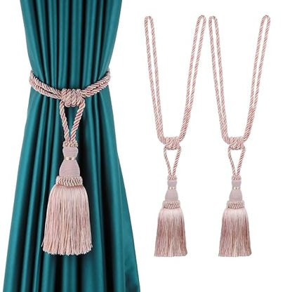 BEL AVENIR 2 Pack Curtain Tiebacks Tassel Drapery Tie-Backs Rope Holdbacks - color: Pink, size: 2 Pack