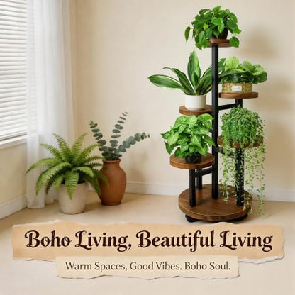 GEEBOBO 5 Tier Plant Stand With 4 Wheels - color: 5 Tier-Brown