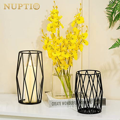 NUPTIO Black Geometric Hurricane Glass Candle Holders, Set of 2 - color: Black, size: XS+S