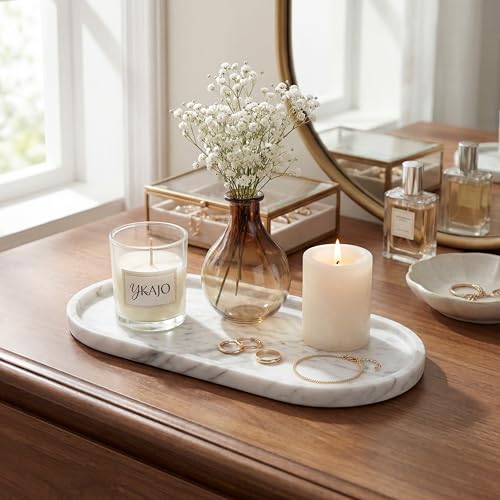 YKAJO Carrara White Gray Oval Marble Tray, 11.8x5.9 Perfume Organizer Dish - color: Carrara White Gray, size: 11.8" x 5.9" x 0.6"