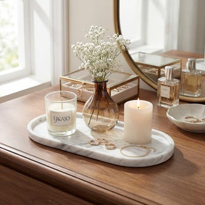 YKAJO Carrara White Gray Oval Marble Tray, 11.8x5.9 Perfume Organizer Dish - color: Carrara White Gray, size: 11.8" x 5.9" x 0.6"