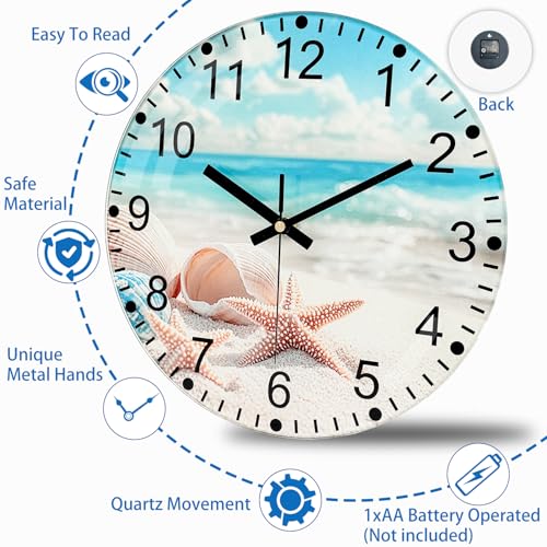 Silent Wall Clock Non Ticking, 8 Inch Glass Unique Wall Clocks - color: Blue White, size: 8 Inch