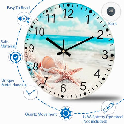 Silent Wall Clock Non Ticking, 8 Inch Glass Unique Wall Clocks - color: Blue White, size: 8 Inch