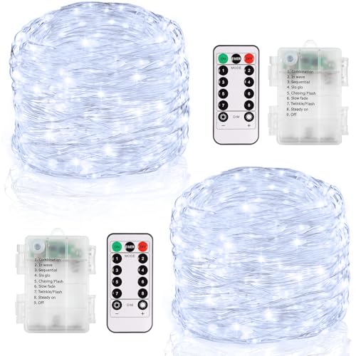 CCILAND 2 Pack Fairy Lights Battery Operated with Remote Timer (Cool White) - color: Cool White