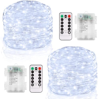 CCILAND 2 Pack Fairy Lights Battery Operated with Remote Timer (Cool White) - color: Cool White