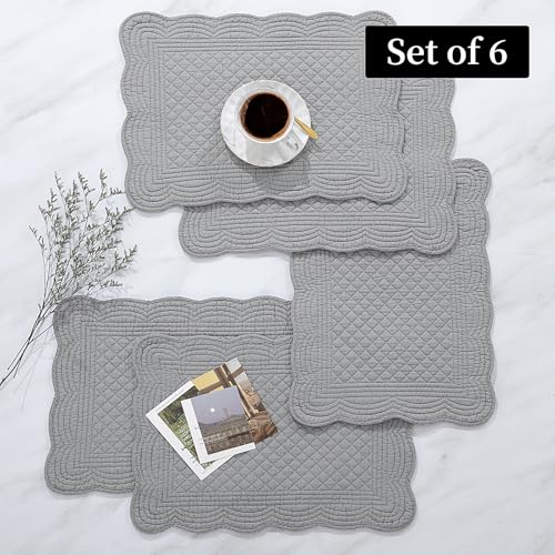 HOMBYS Quilted Placemats Set of 6 Washable-13x18 inches Rectangular Placemats for Kitchen Table-100% Cotton Fabric Rectangular Table Mats, (Dark Grey) - color: Dark Grey