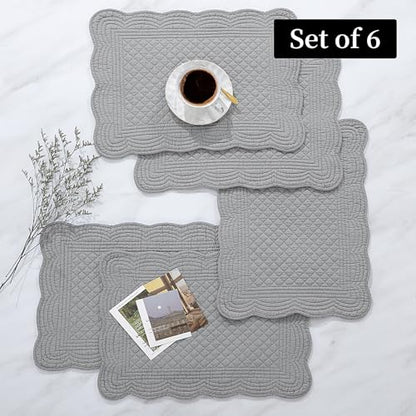 HOMBYS Quilted Placemats Set of 6 Washable-13x18 inches Rectangular Placemats for Kitchen Table-100% Cotton Fabric Rectangular Table Mats, (Dark Grey) - color: Dark Grey