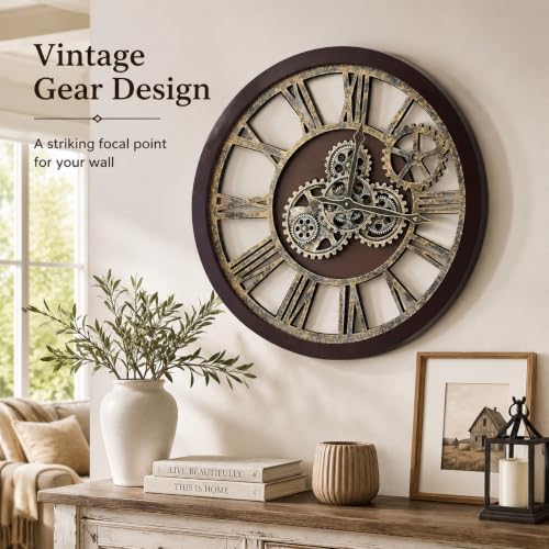 The B-Style Large Wall Clock, 24 inch, Cherry Red and Bronze - color: Cherry Red and Bronze, size: 24 inch (60 cm)