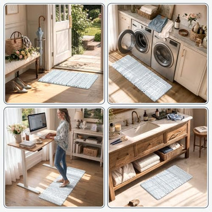 KIMODE Kitchen Mats 2PCS Cushioned Anti Fatigue Boho Kitchen Rugs and Mats - color: Light Blue Diamond, size: 17.3" x 47 "+ 17.3" x 29 "--0.47 inches